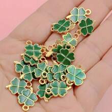 10个镀金绿色幸运珐琅四叶草花吊坠，适用于珠宝制作，项链、手工手链配件，DIY珠宝礼品 - 四葉草 - 查看 3