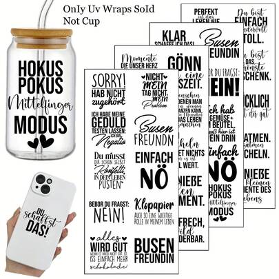 40pcs German Sayings Rub-On UV DTF Transfer Stickers, German Funny Bag Sayings Quote Design, Suitable For 16oz Libbey Glasses, Durable Plastic Decals, Suitable For Mugs, Bottles, Crafts - Ideal Glass/Cup/Home/ Decor Gift Matte Finish