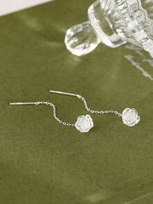 1 Pair S925 Sterling Silver Iridescent Romantic Rose Flower Earrings, Women Luxury Elegant Tassel Earrings, Versatile Everyday Wear Accessories, Gift - Rose - View 7