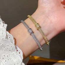 Women's Circular Bracelet In 925 Sterling Silver, Set With Cubic Zirconia And Plated In 18K Gold. - Prata + Ouro - Xem 2