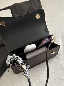 Tas Bahu Syal Minimalis Vintage Elegan dengan Penutup Asimetris Warna Polos yang Modis - Coffee Brown - View 8
