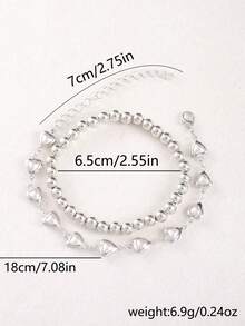 1 Set (2pcs) Fashionable & Elegant Beaded Bracelet, Heart & Faux Pearl Bracelet Set, Suitable For Dates, Valentine's Day Gift, Girlfriend - Silver - View 6