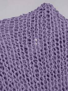 Yuwenier Sexy Plunging Neck Hollow Out Seethrough Sequin Crochet Cover-Up Batwing Long Sleeve Loose Fit Tops Going Out Party Halloween Outfits For Women - Purple - View 6