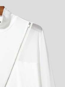 INCERUN Mens High Neck Long Sleeve Mesh Sheer Patchwork Asymmetrical Hem Blouse Shirt Tops Party Club Slim Fit T-Shirt - trắng - Xem 8