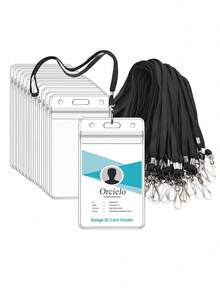 1/5/10/20pcs Vertical ID Badge Lanyard Set, With Waterproof Thick Clear Card Holder, Zipper Seal - Multicolor - View 13