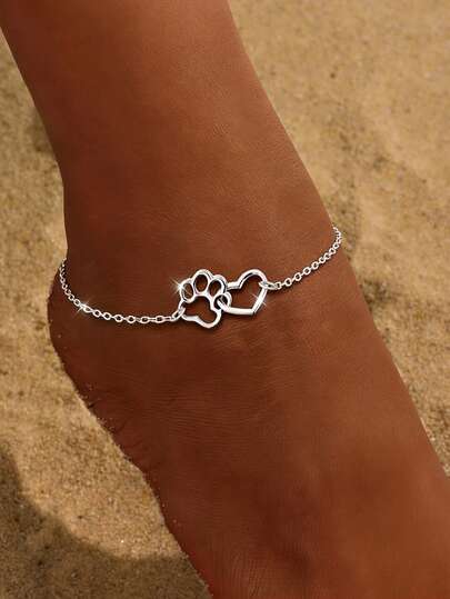 1 pieza Tobillera minimalista con estampado de pata de perro y corazón, adecuada para uso diario y vacaciones, gran regalo para amantes de las mascotas