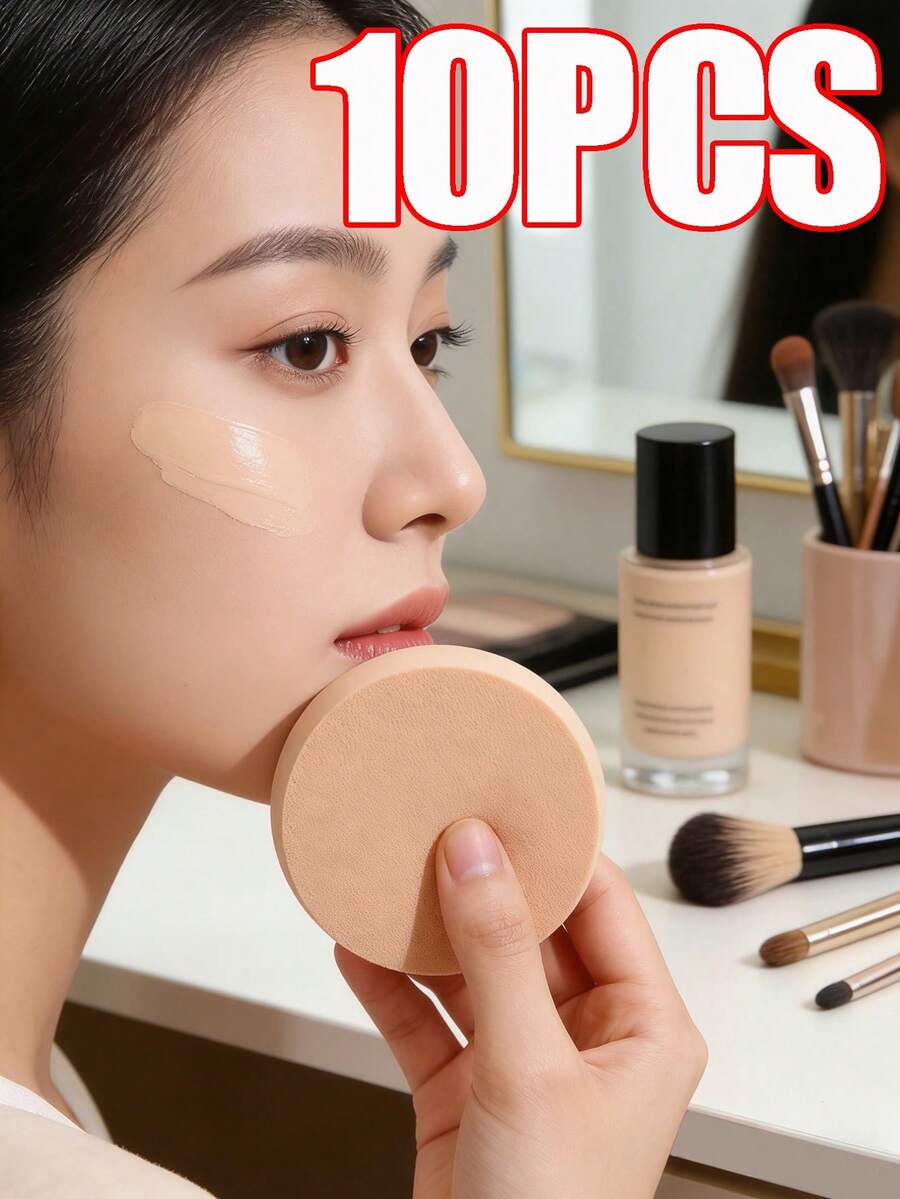 10pcs/5pcs/1pc Large Round Powder Puff, Sponge Powder Puff, Dry And Wet Dual-Purpose, Beauty Tool - Apricot - View 1