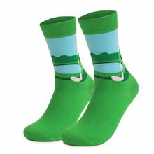1双男士吸湿排汗高尔夫中筒袜，适合运动、休闲穿着和节日送礼 - 綠色 - 查看 2