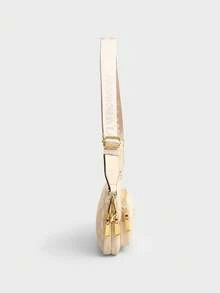 Bolso de hombro, bolso cuadrado, bolso bandolera con diseño de letra, patrón de animal, unicolor, impermeable, de piel sintética, con diseño de rombos y logo metálico de animal, adecuado para compras, estilo retro y elegante, para mujer - Beis - Ver 10