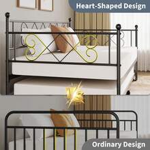 Daybed With Trundle, Trundle Bed Twin With Heart-Shaped Headboard, Sturdy Metal Day Bed With Steel Slat Support, Twin Daybed For Living Room, Bedroom And Guest Room, Easy Assembly,Black - 黑色 - 查看 5
