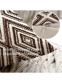2 pezzi Federe decorative per cuscini, federe per cuscini con motivo geometrico, 100% in fibra di poliestere ipoallergenica, materiale in lino vintage, chiusura con cerniera nascosta, lavabili in lavatrice, motivo lineare minimalista e alla moda, federe per cuscini decorativi per casa, divano, soggiorno, camera da letto, senza inserto per cuscino - Marrone cioccolato fondente - Visualizzare 8