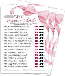 Baby Shower Games Who S Who Pink Bow Design 25 Cards Gender Reveal Party Fun - Who Mom Or Dad - View 7