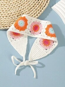 1Pc Wide Knit Lace Headband, Embroidered Flowers & Cherries In French Country Style, Gentle & Sweet For Outings - Multicolor - View 8