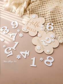 2件套婴儿花朵木质里程碑日历照片纪念木牌道具生日成长记录拍摄道具 - 白色 - 查看 6