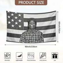 A$AP Rocky ASAP American Flag Rap Rapper Motivational Inspirational Office Gym Wall Dorm Decor Flag Only Sewing Dorm Decor - 黑色 - 查看 6