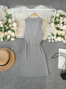 Sexy Bodycon Knit Mini Dress, Waist-Cinching, Sleeveless, Unique Design, New For Spring/Summer - Gray - View 8