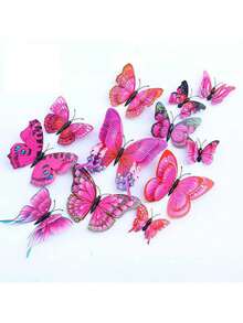 12pcs 3D Realistic Double-Layer Butterfly Wall Stickers - Brighten Your Home, Creative Decor For Living Room, Bedroom, Room, Wall, Kitchen, Home - Double Butterfly - View 15