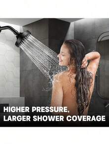 5档高压淋浴喷头 - 强力浴室淋浴喷头，高流量固定式喷头（哑光黑） - 黑色-1pc - 查看 11