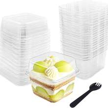 150 Square Plastic Dessert Cups, Disposable Ice Cream Containers, With Lids And Forks, 8 Oz And 12 Oz (With Lids And Forks), Square Dessert Cups With Spoons, Disposable Party Cupcake Boxes, Mousse Cups, Ice Cream Cups, Pudding Cups, Snack Cups And Fruit Cupcake Cups. - B10-9 - 查看 1