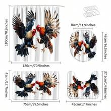 1 Piece Shower Curtain: Vibrant Rooster Midair With Detailed Feathers, Dynamic Digital Art, 12 Hooks, 70.8x70.8 Inches - Weaving Technique: Woven, Care Instructions: Air Dry, Included Components: Hooks, Curtain Material: Polyester, Curtain Theme: Landscape - MZ - View 3