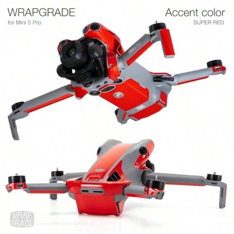 WRAPGRADE Pegatinas de piel compatibles con  Mini 5 Pro Accent Color camuflaje  bumpy - Súper rojo - Añade 4