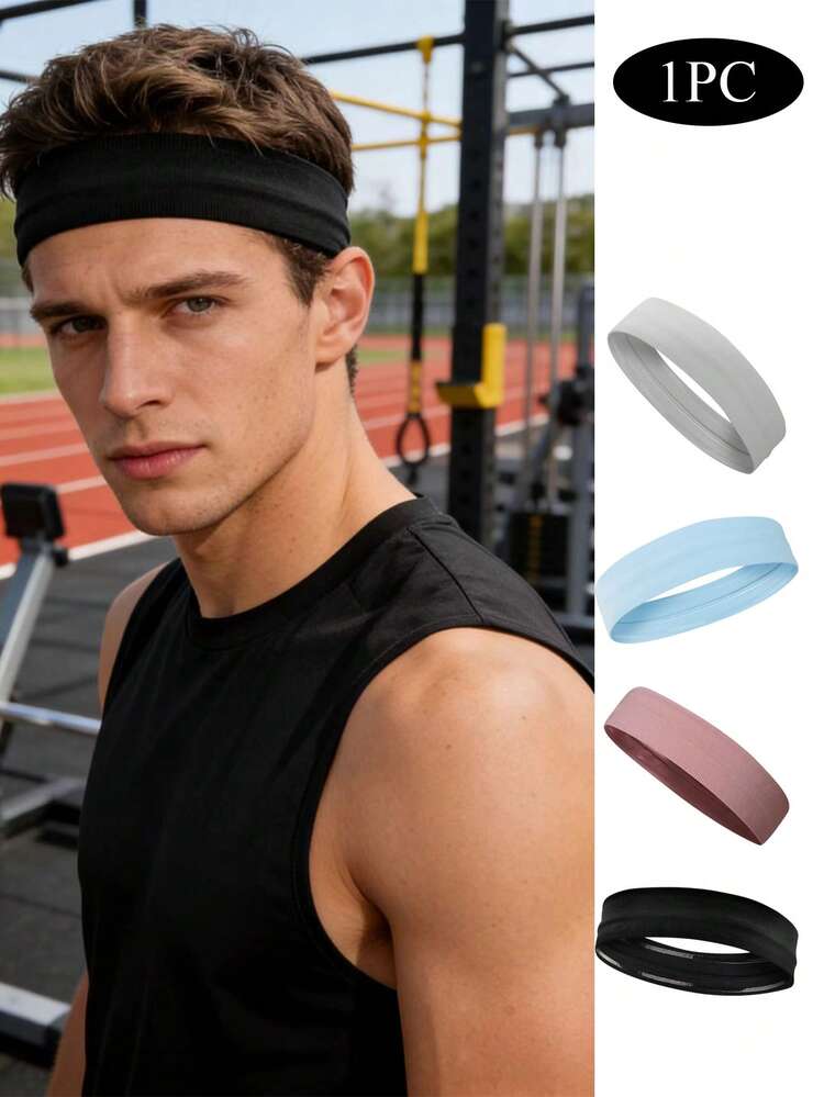 1条装硅胶防滑男士运动头带，吸汗透气针织健身发带，适合户外跑步、骑行、篮球、足球、网球、羽毛球等运动 - 彩色 - 查看 5