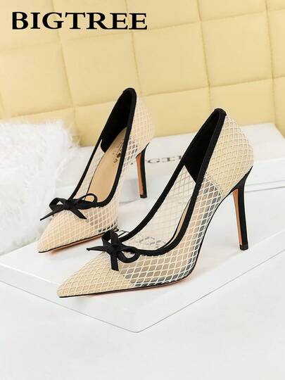 性感蕾丝尖头网纱高跟鞋，夜店风格，适合派对和正式场合，细高跟鞋