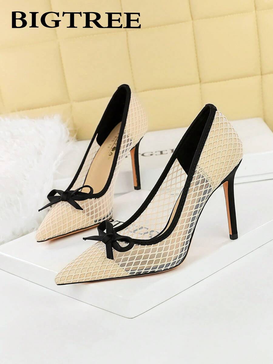 Sexy Lace Pointed Toe Mesh High Heel Pumps, Nightclub Style, Suitable For Party And Formal Occasions,Stiletto Heels
