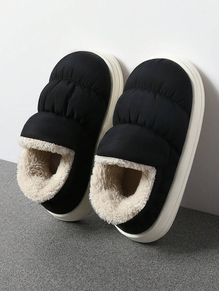 Men's Quilted Winter Slip-On Slippers, Thick Sole Low-Top Warm Indoor Slippers Boots, Soft Slip-On House Slippers