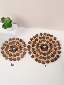 1pc Boho Bamboo Hollow Out Round Potholder, Heat Resistant Insulation Pad For Dinner Table & Desk - Multicolor - View 6
