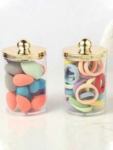 1/2/3/4件装塑料棉签球收纳盒，10盎司浴室收纳盒，透明棉签盒带金色盖子。浴室 - 彩色 - 查看 5