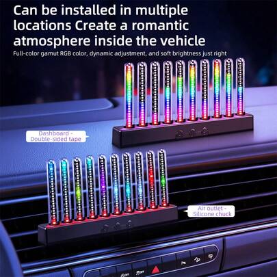 1个拾音器声光USB供电汽车内饰装饰氛围灯多色出风口夹音乐节奏灯按钮开关多种照明模式适用于汽车家居装饰氛围灯配件