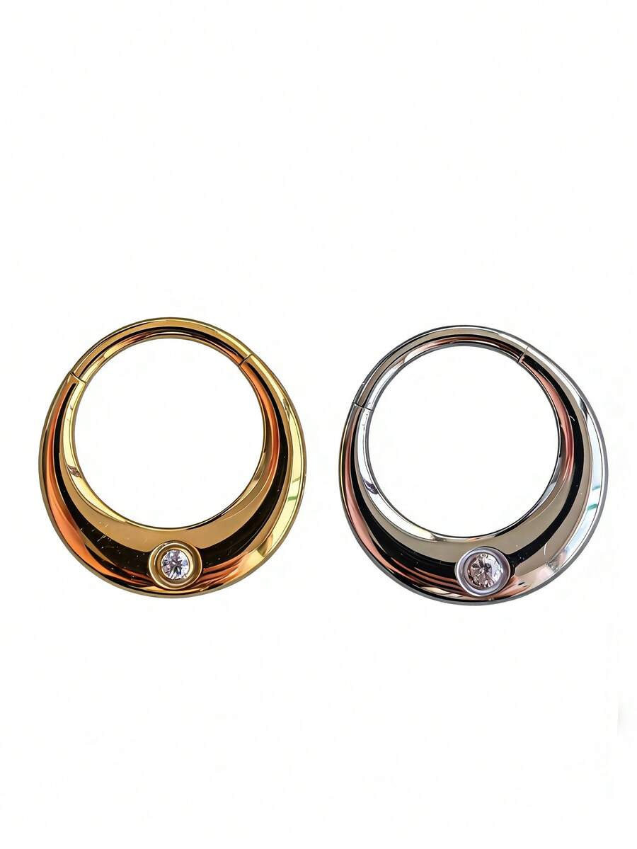 1 pieza Aro de nariz de titanio G23 con circonita redonda, pendientes de cartílago de oreja, trágus, hélice, concha y lóbulo, joyería de perforación corporal de aro de septum - color titanio - Ver 1