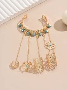 1件中东时尚哥特式镂空链条手链 - 金黃色+藍色 - 查看 5