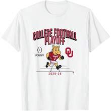 Oklahoma Sooners College Football Playoff Mascot Text 2025 T-Shirt All Seasons,220g Pure Cotton Single-Sided Printed Crew Neck Short-Sleeved T-Shirt,Unisex Top,Base Layer - 顏色10 - 查看 1
