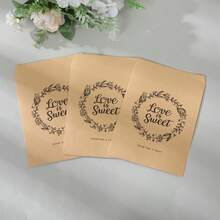 25pcs Elegant Brown Kraft Paper Wedding Gift Bags With "Love Sweet" Wreath Design, Kraft Paper Envelope Bags With Wedding Wreath - Suitable For Candy, Snacks And Cookies, Wedding Party Blessing Cards Handwritten Thick Envelope Gift Paper Bags - Multicolor - View 3
