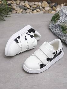1双男女童休闲鞋，魔术贴搭扣，时尚简约，软底舒适，适合日常穿着、上学、休闲，平底运动鞋 - 白色 - 查看 1