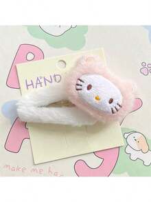 Sanrio 15pcs/Set Hello Kitty Pink Hair Clips Set, Cute Plush Cat Mouth Hair Clips, Japanese Side Hair Accessories, Valentine's Day Gift, KT Cat Headwear - Cartoon - View 5
