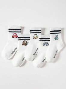 5/1 Pair Genuine Cars Cartoon Pattern Children Mid-Calf Socks, Black & White Stripes, Cute Design, Fashionable Casual Breathable Student Socks, Suitable For Daily Wear, Back To School, Holiday Gifts, Disney Socks - Multicolor - View 10