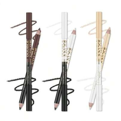 1 chiếc bút kẻ mắt hai đầu bằng gỗ, hai màu, đa chức năng, dùng được cho cả kẻ mắt, kẻ lông mày và phấn mắt bóng.