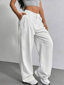 SV Striped Tailored Wide Leg Pants - Trắng - Xem 2