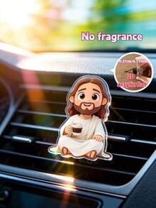 1个趣味耶稣手捧咖啡杯造型汽车出风口夹，2D亚克力耶稣小雕像汽车内饰装饰，创意耶稣手捧咖啡杯汽车摆件，独特的2D宗教装饰品，适合送给信教的司机，中性可爱的汽车配件，送给基督徒朋友和咖啡爱好者的趣味生日礼物 - 多色 - 查看 4