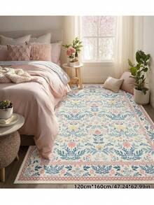 Thảm trải sàn màu hồng cổ điển phong cách Boho sang trọng, mềm mại và bông xốp, chống trơn trượt và có thể giặt máy, bề mặt nhung + lớp lót TPR, phù hợp cho phòng khách, phòng ngủ, hành lang - Họa tiết Baroque trang nhã, thảm trong nhà | Lớp lót chống trơn trượt, thảm phòng khách. - Hồng - Xem 6