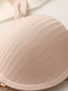 性感蕾丝纯色钢圈文胸，短款提拉侧支撑文胸，女士 - 杏色 - 查看 9