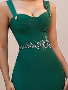 1pc Minimalist Crystal Bridal Waist Belt, Handmade Women's Fashion Waist Sash Suitable For Evening Gowns, Wedding Dresses - Multicolor - View 6