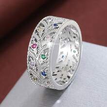 1pc Hollow Leaf Shaped Design Cubic Zirconia Inlaid Women Fashion Ring - Multicolor - View 19