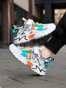 1 Pair Kids' Autumn/Spring Low-Top Chunky Sneakers, Colorblock Textured Athletic Shoes With Adjustable Hook And Loop, Easy On/Off, Thick Sole Non-Slip Chunky Sneakers For Daily Wear - Multicolor - View 9