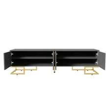 Low TV Stand With Textured Door, Gold Handles And Legs - Grey - View 10