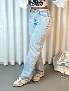 女士休闲直筒牛仔裤 - 淺色水洗藍 - 查看 5