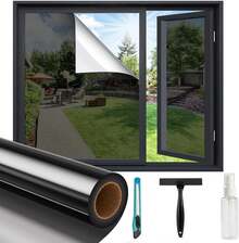 pelicula para cubrir ventana,Pelicula Ventanas Sol 50*200cm,Iene Con 3 Herramientas de Instalación,Vidrio Protector Solar Privacidad Espejo Una Dirección Anti 99% UV,Para Sala Cocina Oficina Hogar - Negro 1 pieza - Ver 1